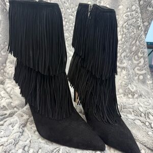 Sam Edelman Black Fringe Heeled Boots 8